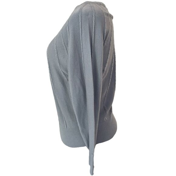 TAHARI Gray lavender undertone Cable Knit Sweater, light batwing 3/4 sleeve M/L - Picture 2 of 9